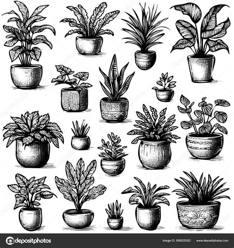 Line Potted Plants Home Decor Plants Cute Pots Hand Drawn Stock Vector by ©egoncharov180@gmail ...