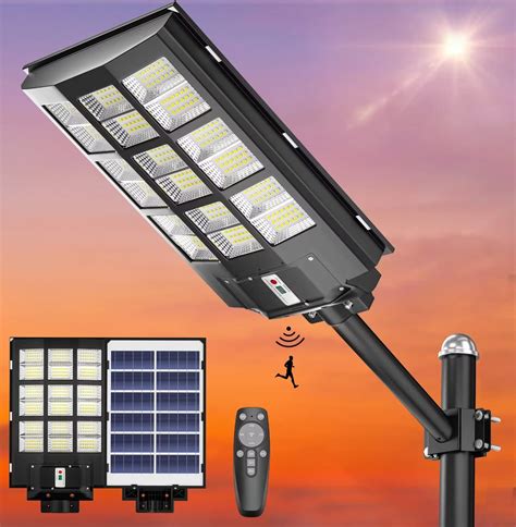 Gefolly 1000W Solar Street Lights Outdoor, 6500K Wide Angle Commercial Parking Lot Light Dusk to ...