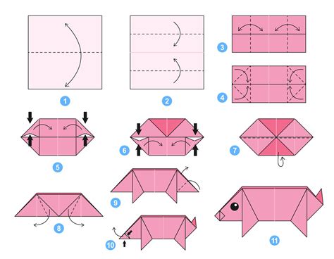 Pig origami scheme tutorial moving model. Origami for kids. Step by step how to make a cute ...