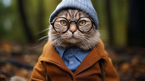 Premium AI Image | A cat in glasses and clothes