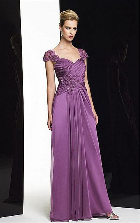 Summer Formal Ruched Lilac Purple Chiffon Long Mother of the Bride ...