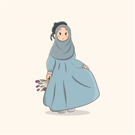 Cute Girl Hijab Holding Flower Vector Illustration, Muslim Girl with Hijab Cartoon 3705927 ...