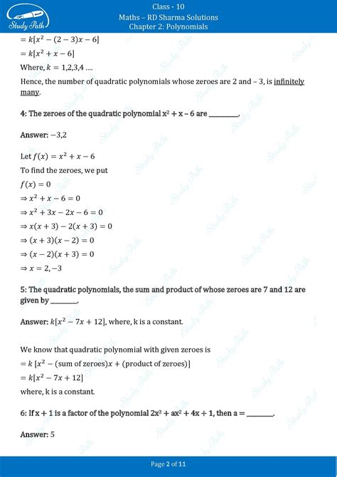 RD Sharma Solutions Class 10 Chapter 2 Fill in the Blanks Polynomials – Study Path