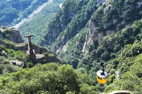 Premium Photo | Cable car going up to the montserrat