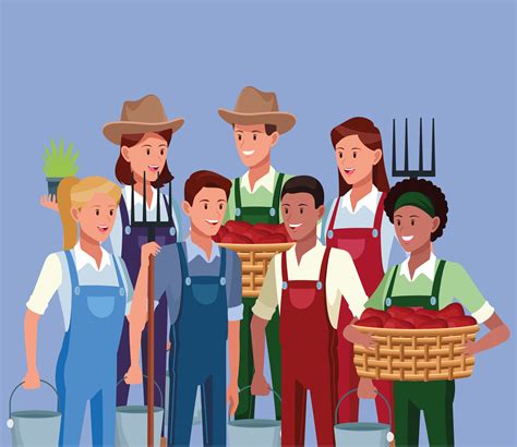 Farmers working in farm cartoons 654877 Vector Art at Vecteezy