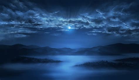 anime landscape #night #moon #clouds #sky #lake #artwork #Anime #1080P ...