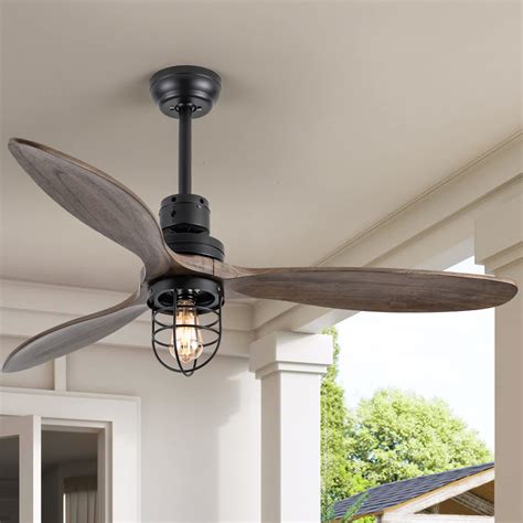 Buy WWM 52 Inch Rustic Outdoor Ceiling Fan with Light Remote Control, 3 Wood Blades, Include ...