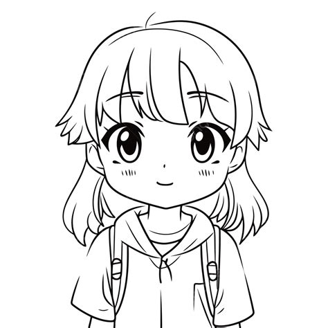 Anime Anime Girl Coloring Page With Backpack Outline Sketch Drawing Vector, Anime Drawing, Wing ...