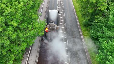 Micro Asphalt Road Resurfacing Process Aerial View 23452593 Stock Video ...