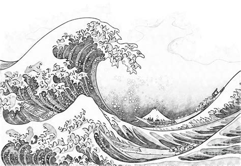 The Great Wave off Kanagawa Pencil Drawing Drawing by Jefferson Of ...