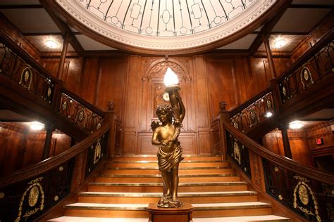 The Titanic’s Grand Staircase is shown at “Titanic: The Artifact ...