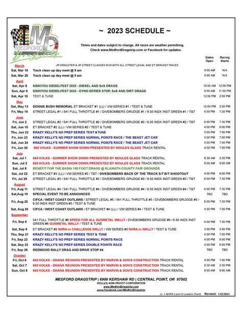 2023_Schedule_20230122 - Medford Dragstrip