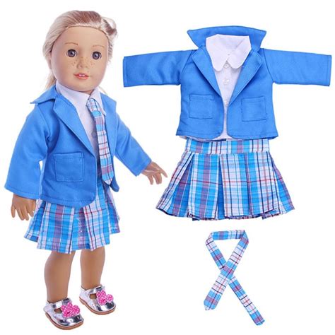 4PC Student Clothing Pleated Dress Uniform Outfit For 18 inch for American Girl Doll the United ...