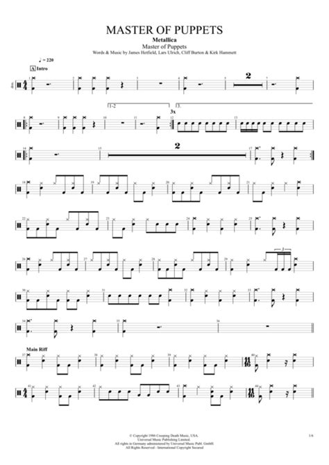 Tablature Master of Puppets de Metallica (Guitar Pro) - Full Score ...