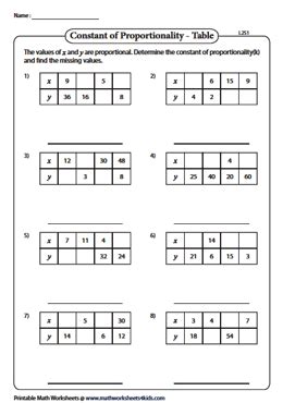 Constant of Proportionality Worksheets