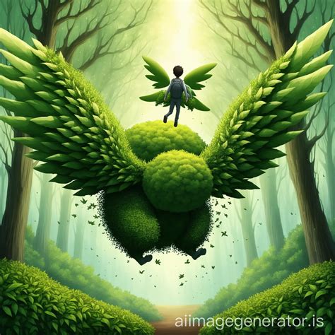 Mystical Forest Encounter Giant Flying Shrubbery with Human Passenger | AI Image Generator