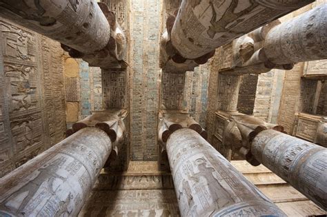 The ceiling of the Temple of Hathor at Dendera, decorated with ...