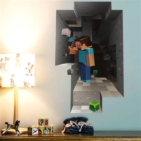 Cartoon Minecraft Wall Stickers For Kids Rooms Children Bedroom Decor Art Mural Poster Boys Room ...