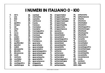 ITALIAN NUMBERS 0-100 LIST FREEBIE #2 by Lively Learning Classroom