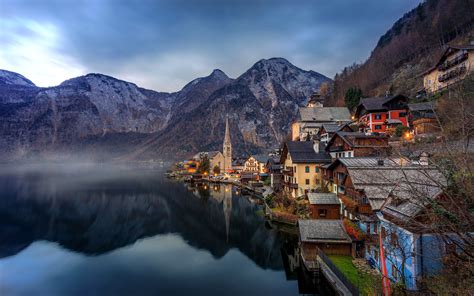 Beautiful town, Hallstatt, Austria, Alps, lake, mountains, houses, dawn wallpaper | travel and ...