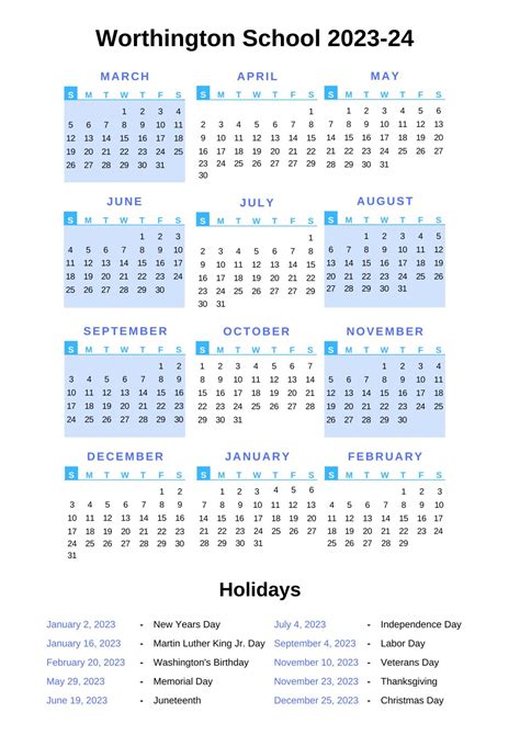 Worthington Schools Calendar 2023-24 With Holidays