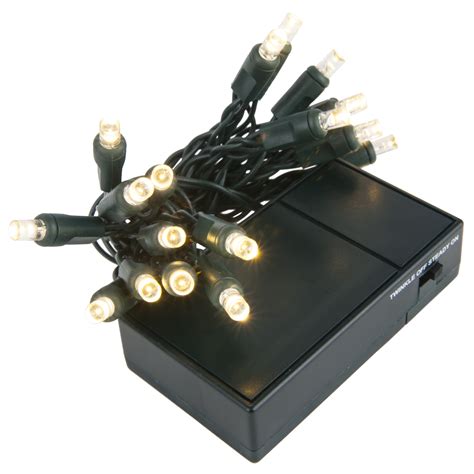 Battery Operated Lights - 20 Warm White Battery Powered Twinkle 5mm LED Christmas Lights, Green Wire