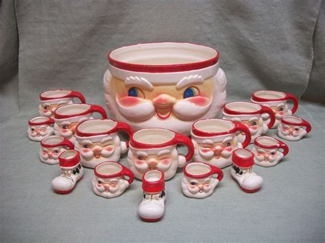 Vintage 1960's Holt Howard 17 pc Christmas Winking Santa Punch Bowl Set ...