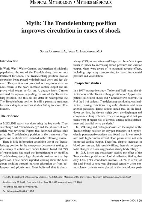 Myth: The Trendelenburg position improves circulation in cases of shock ...