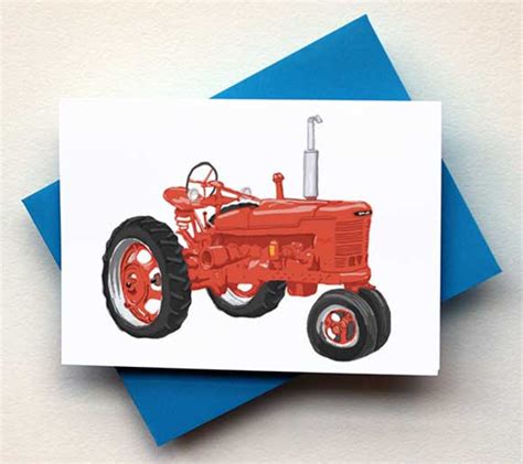 Antique Red Tractor Card - Etsy