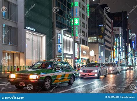 City Taxi, Ginza Street at Night, Tokyo, Japan Editorial Image - Image ...