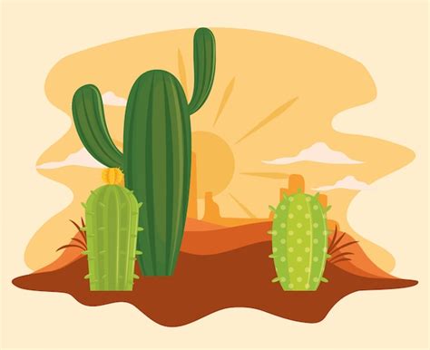 Premium Vector | Cactus in desert scenery cartoon