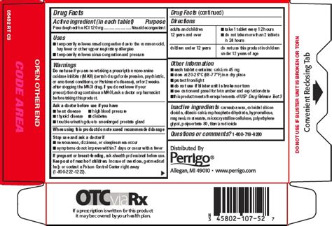 Perrigo Pseudoephedrine Hydrochloride 120 mg Drug Facts