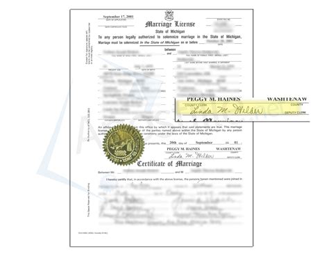 County of Washtenaw State of Michigan Marriage License Signed by a ...