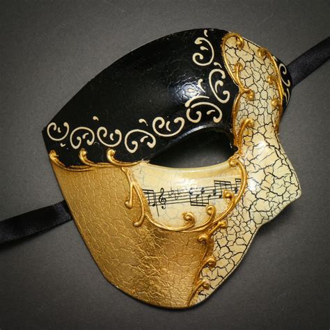 Phantom Of Opera Musical Masquerade Venetian Men Half Mask - Black Gold