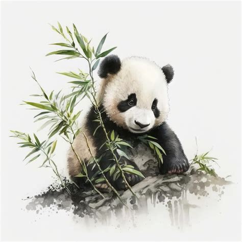 Premium Photo | Cute baby panda eating bamboo,watercolor painting, white background