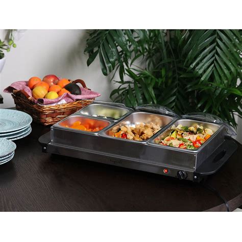 MegaChef MC-9003C Buffet Server & Food Warmer with 4 Sectional, Heated Warming Removable Tray ...