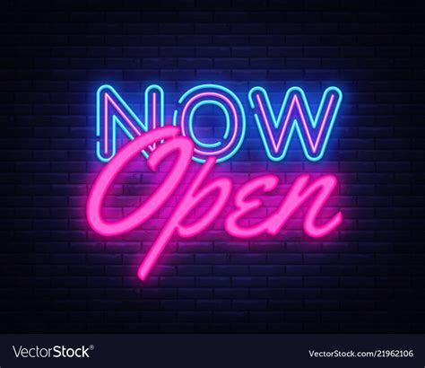 Now open neon text design template Royalty Free Vector Image