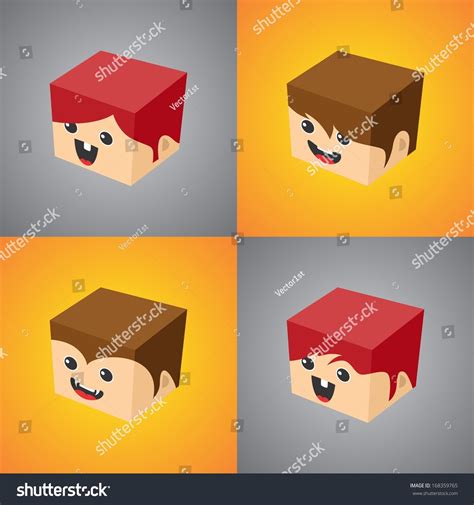 Cartoon Block Head Character Set Stock Vector (Royalty Free) 168359765 ...