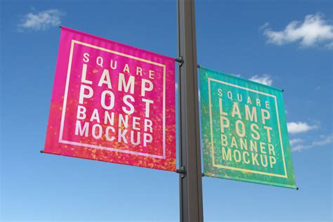 Square Lamp Post Banner Mock-Up by MassDream