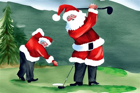 Funny Santa Claus Golfing in Golf Course Watercolor Illustration ...