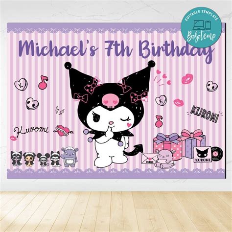 Kuromi Birthday Backdrop Digital File Template DIY | Bobotemp