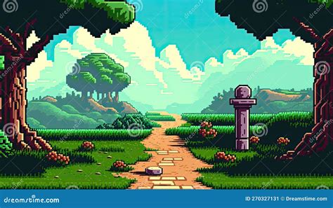 Forest and Road Game Background Pixel Art Stock Illustration - Illustration of nature ...