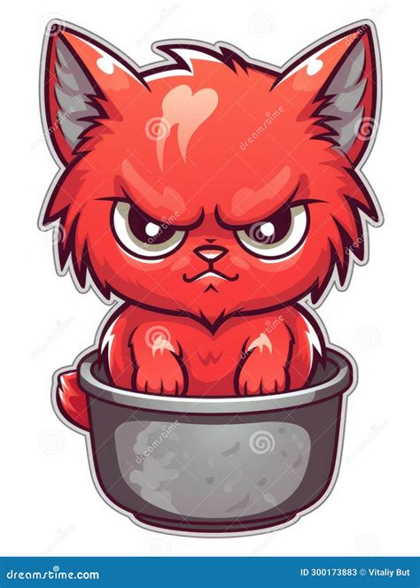 Cartoon Sticker Evil Kitten in a Kitchen Pan, AI Stock Illustration ...