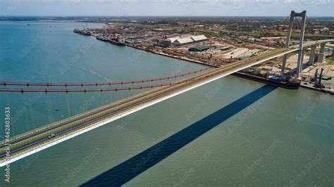 Mozambique, Katembe, Aerial view of Maputo-Katembe Bridge stretching over Maputo Bay Stock Photo ...