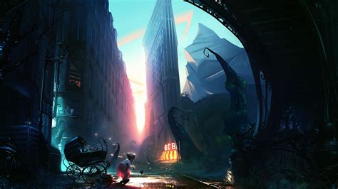 Illustration of futuristic buildings, fantasy art HD wallpaper | Wallpaper Flare