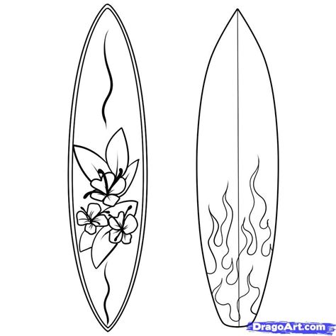 Surfboard Drawing with Flames and Flowers