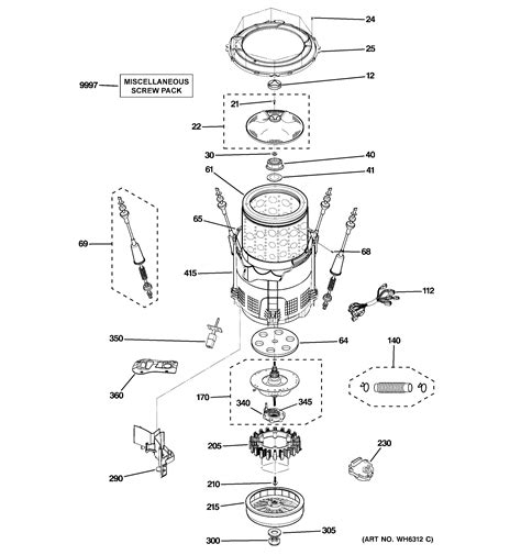 TUB, SUSPENSION & DRIVE COMPONENTS Diagram & Parts List for Model WPGT9350C0WW GE-Parts Washer ...