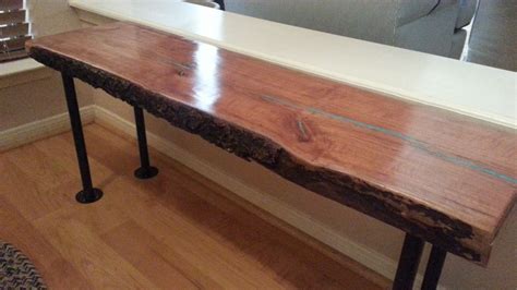 Handmade Live Edge Cherry Wood Slab Coffee/Bench Table W/Turquoise Inlay by Texas Vintage ...