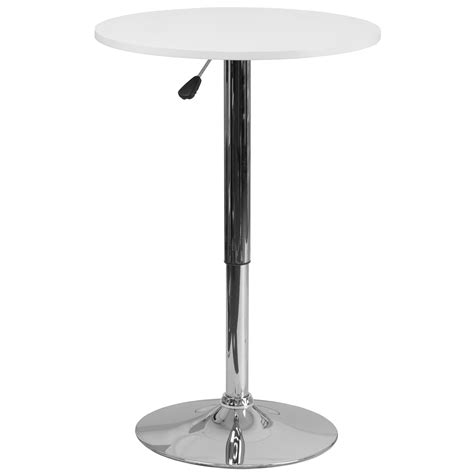 Flash Furniture 23.75'' Round Adjustable Height White Wood Table (Adjustable Range 26.25'', 35. ...