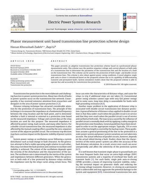 (PDF) Phasor measurement unit based transmission line protection scheme design - DOKUMEN.TIPS